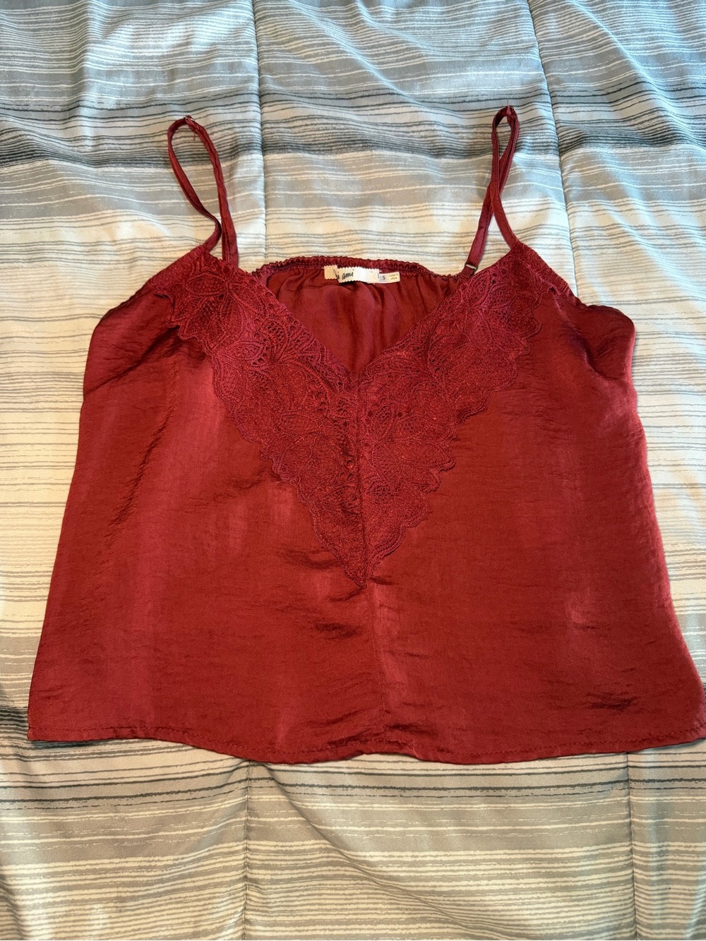 miami Burgundy Lace-Trim Satin Cami Tank